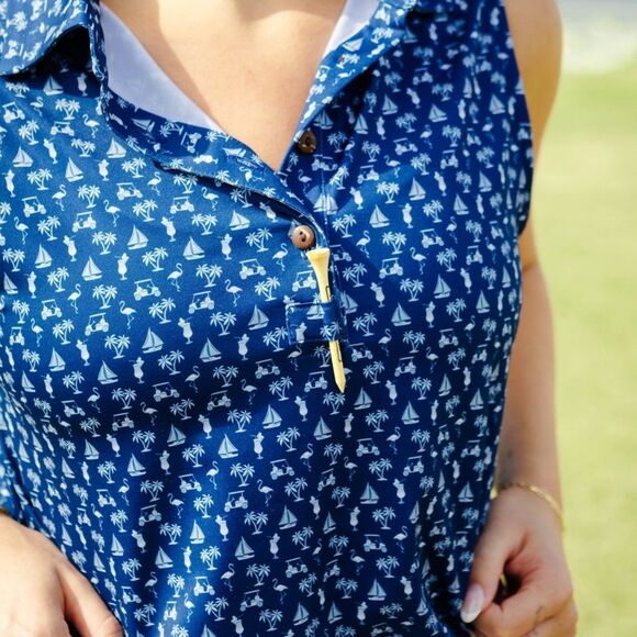 Kenny flowers THE‎ AFTERNOON ROUND
NAVY - LADIES SLEEVELESS GOLF POLO size L NWT - Picture 3 of 9